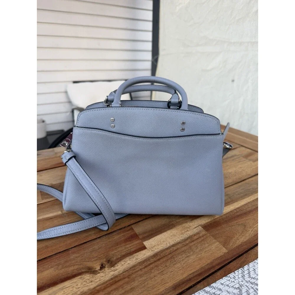 Coach Light Blue Pebbled Leather Satchel Crossbody Shoulder Bag Silver Hardware